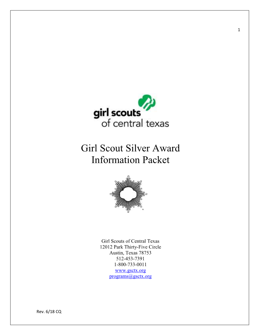 GSCTX Silver Award Information Packet from the GSCTX Website At