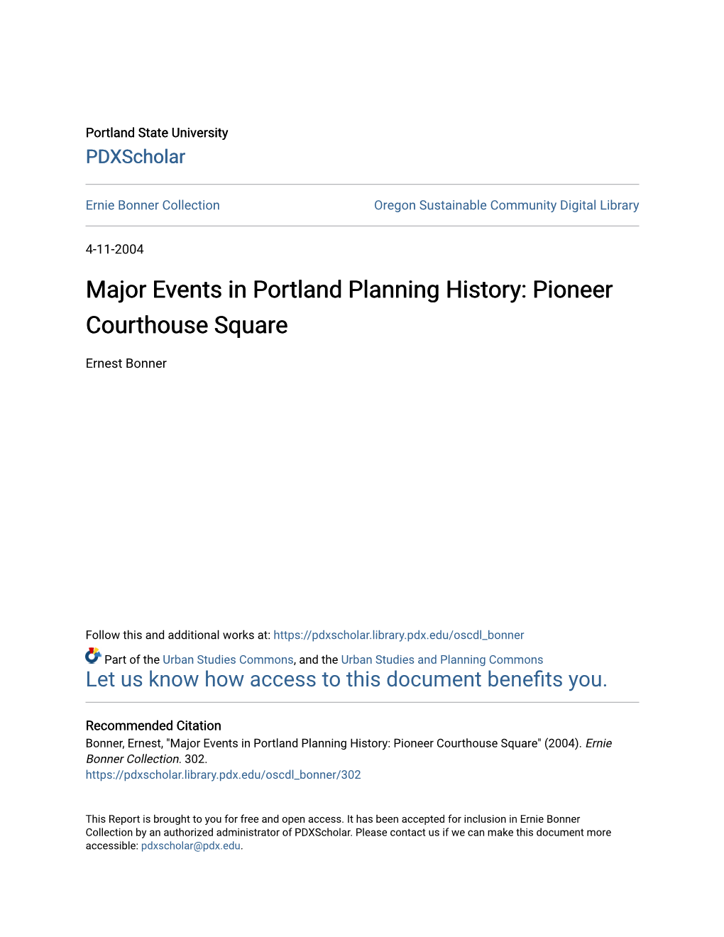 Major Events in Portland Planning History: Pioneer Courthouse Square