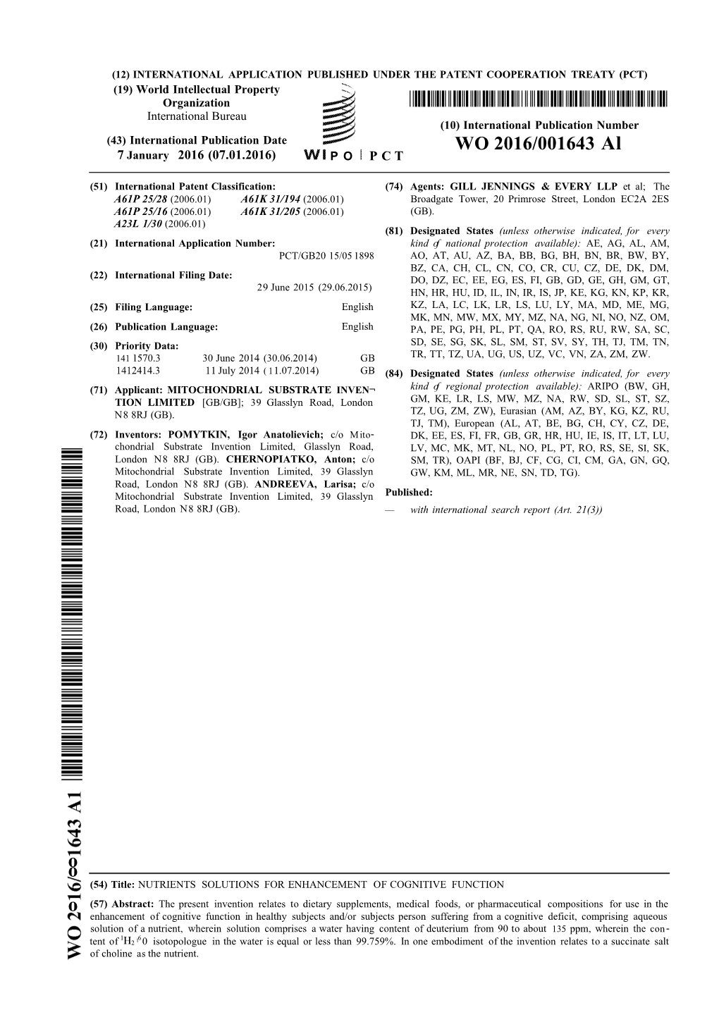 WO 2016/001643 Al 7 January 2016 (07.01.2016) P O P C T