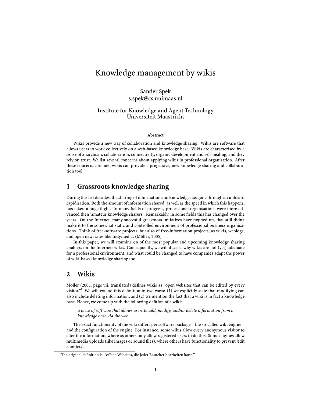 Knowledge Management by Wikis