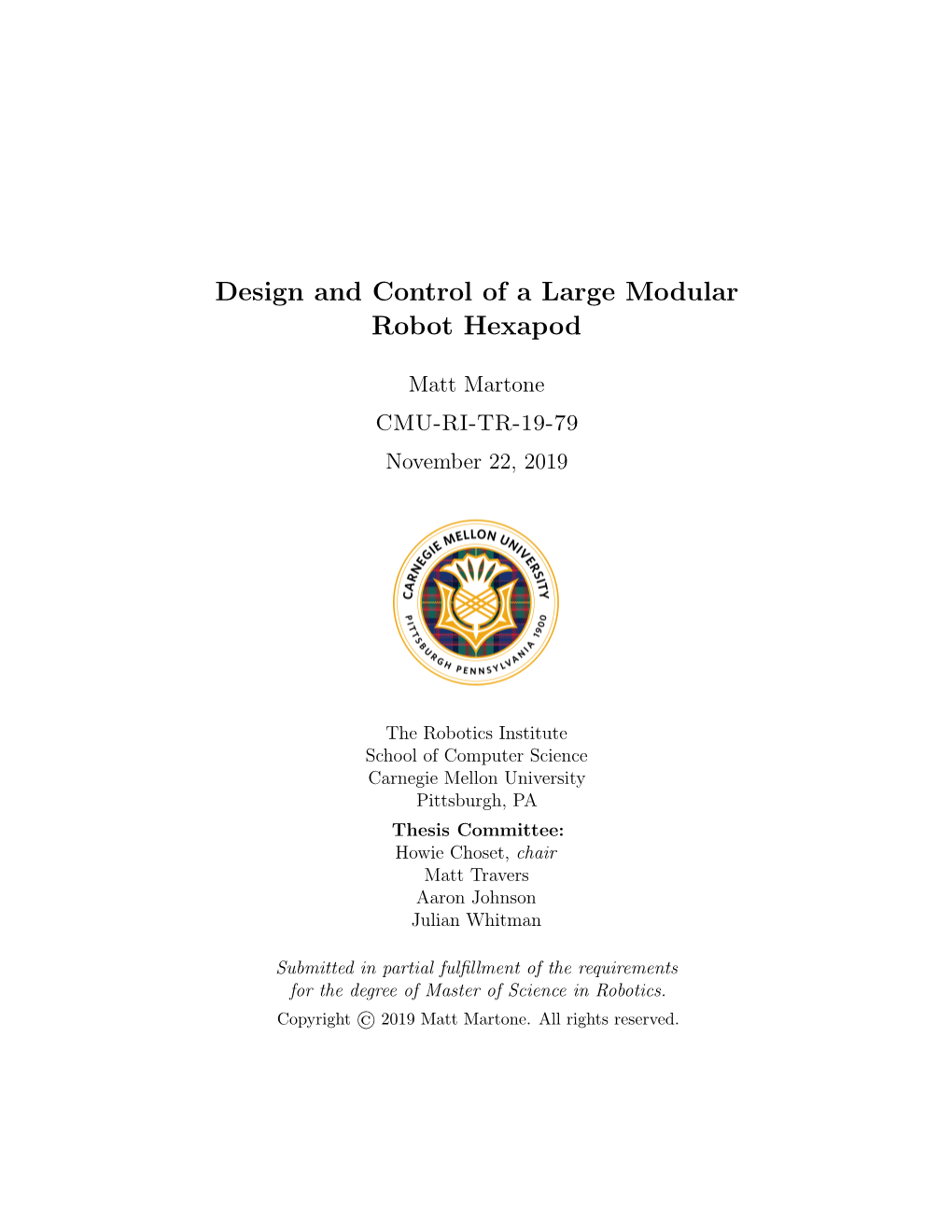 Design and Control of a Large Modular Robot Hexapod