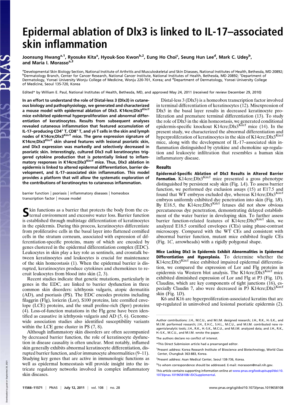 Epidermal Ablation of Dlx3 Is Linked to IL-17–Associated Skin Inflammation