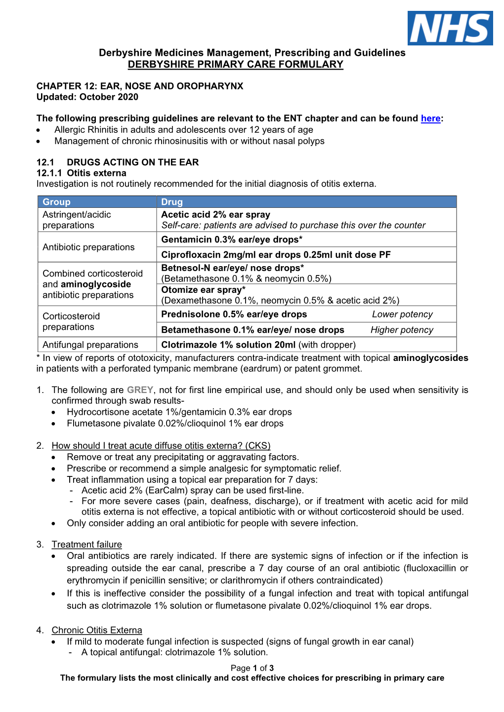 EAR, NOSE and OROPHARYNX Updated: October 2020