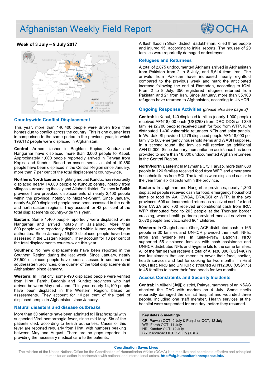 Afghanistan Weekly Field Report