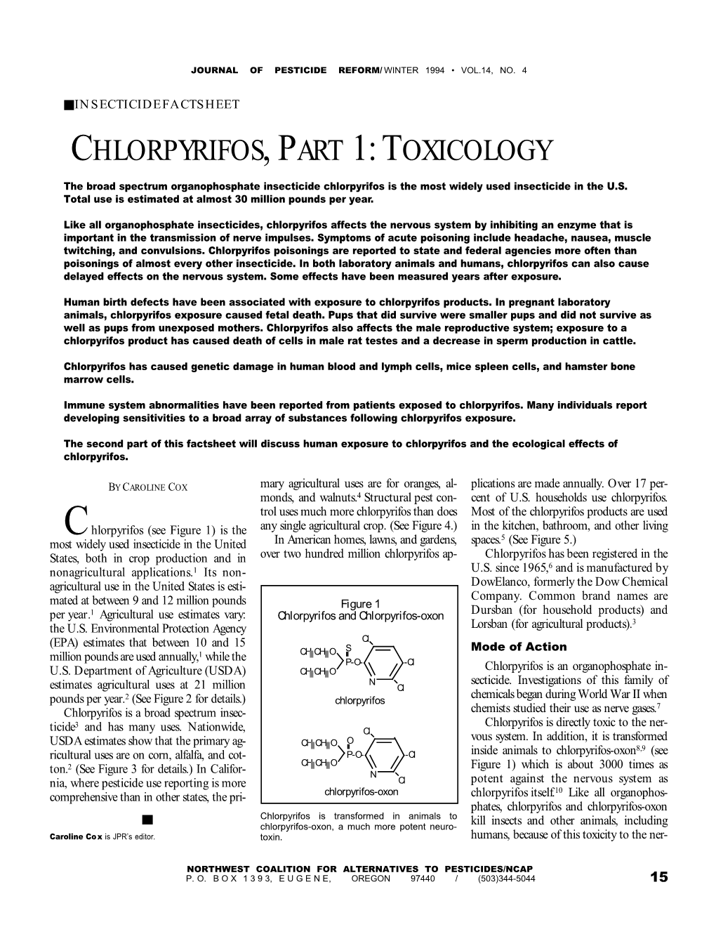 Chlorpyrifos, Part 1: Toxicology