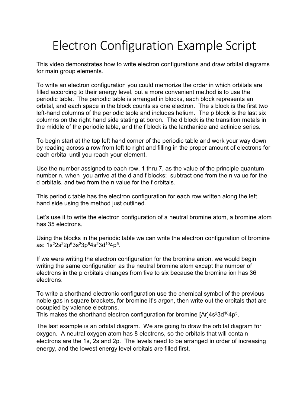 Electron Configuration Example Script