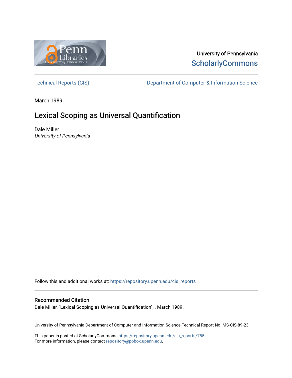 Lexical Scoping As Universal Quantification