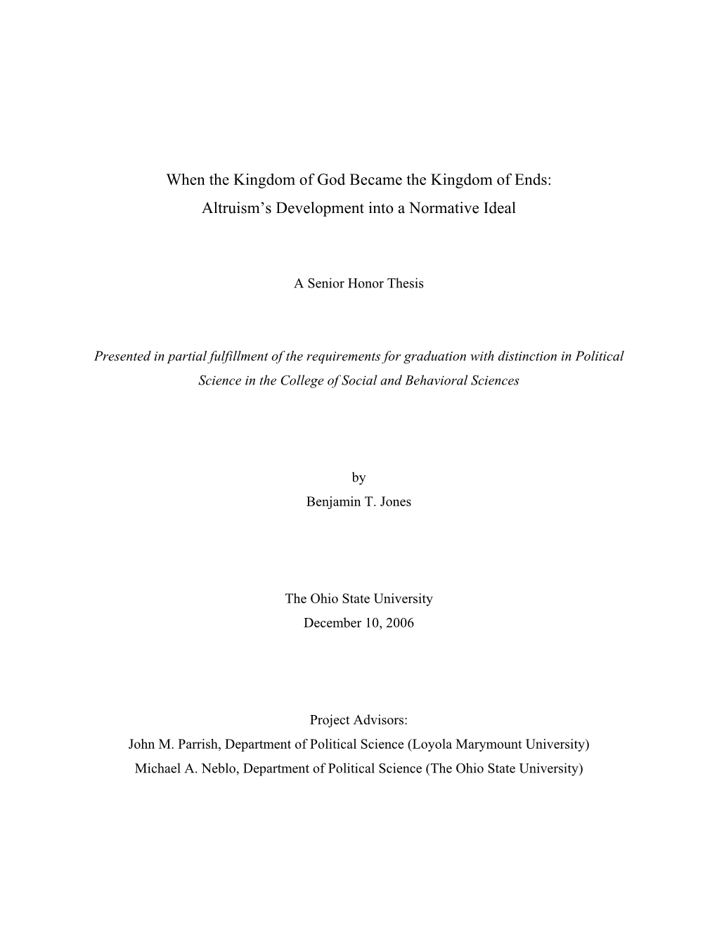 When the Kingdom of God Became the Kingdom of Ends: Altruism’S Development Into a Normative Ideal