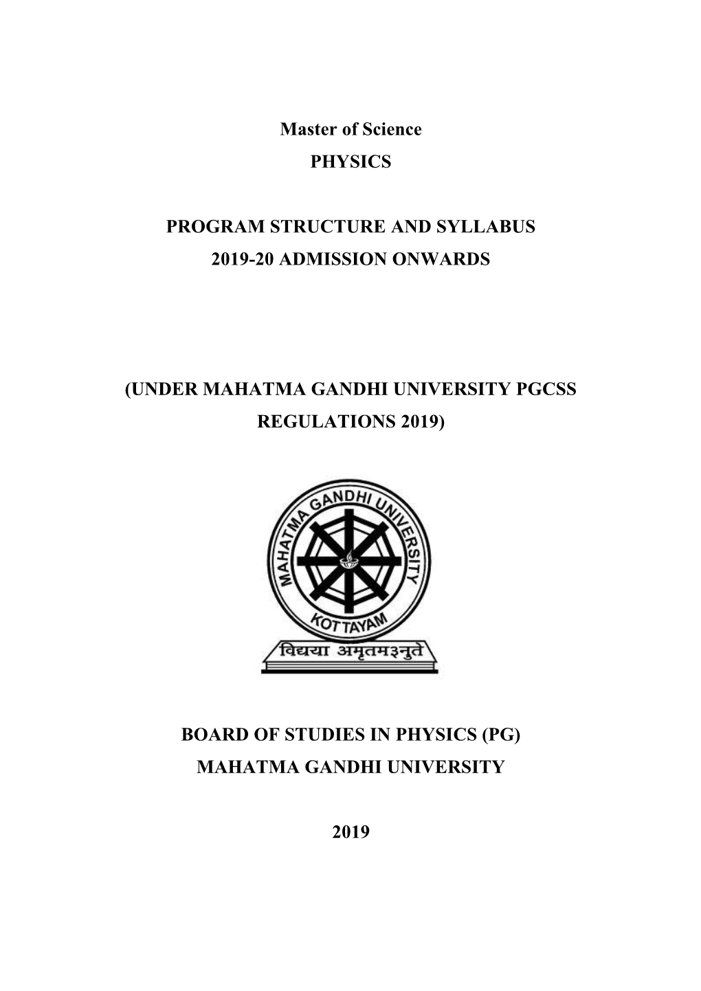 Master of Science PHYSICS PROGRAM