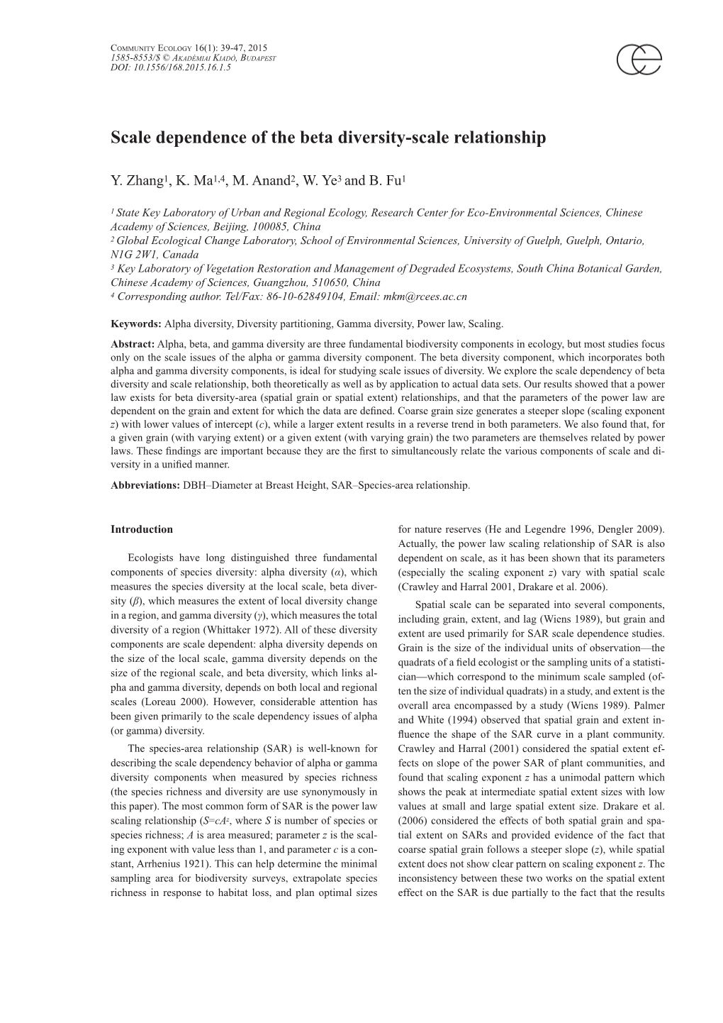 Scale Dependence of the Beta Diversity-Scale Relationship