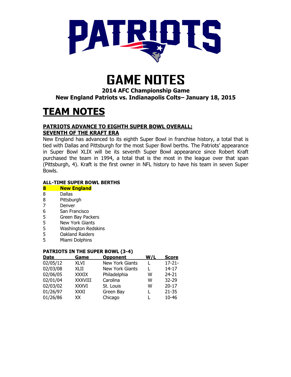 Patriots at Philadelphia Game Notes