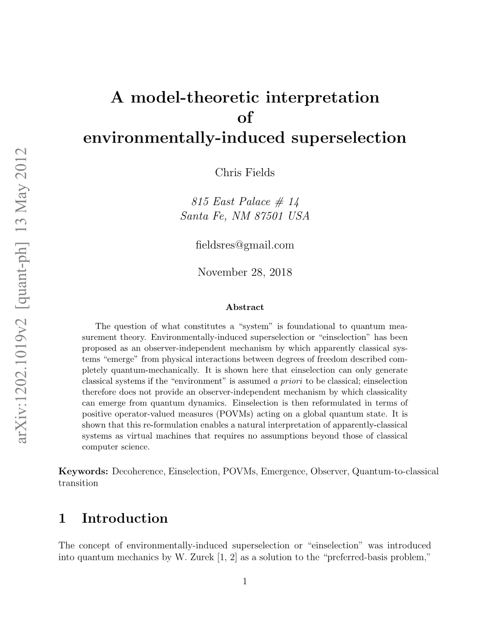 A Model-Theoretic Interpretation of Environmentally-Induced