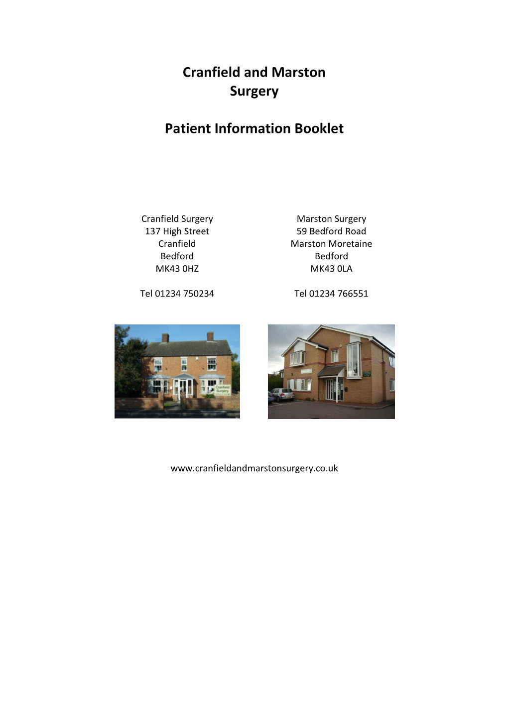 Cranfield and Marston Surgery Patient Information Booklet
