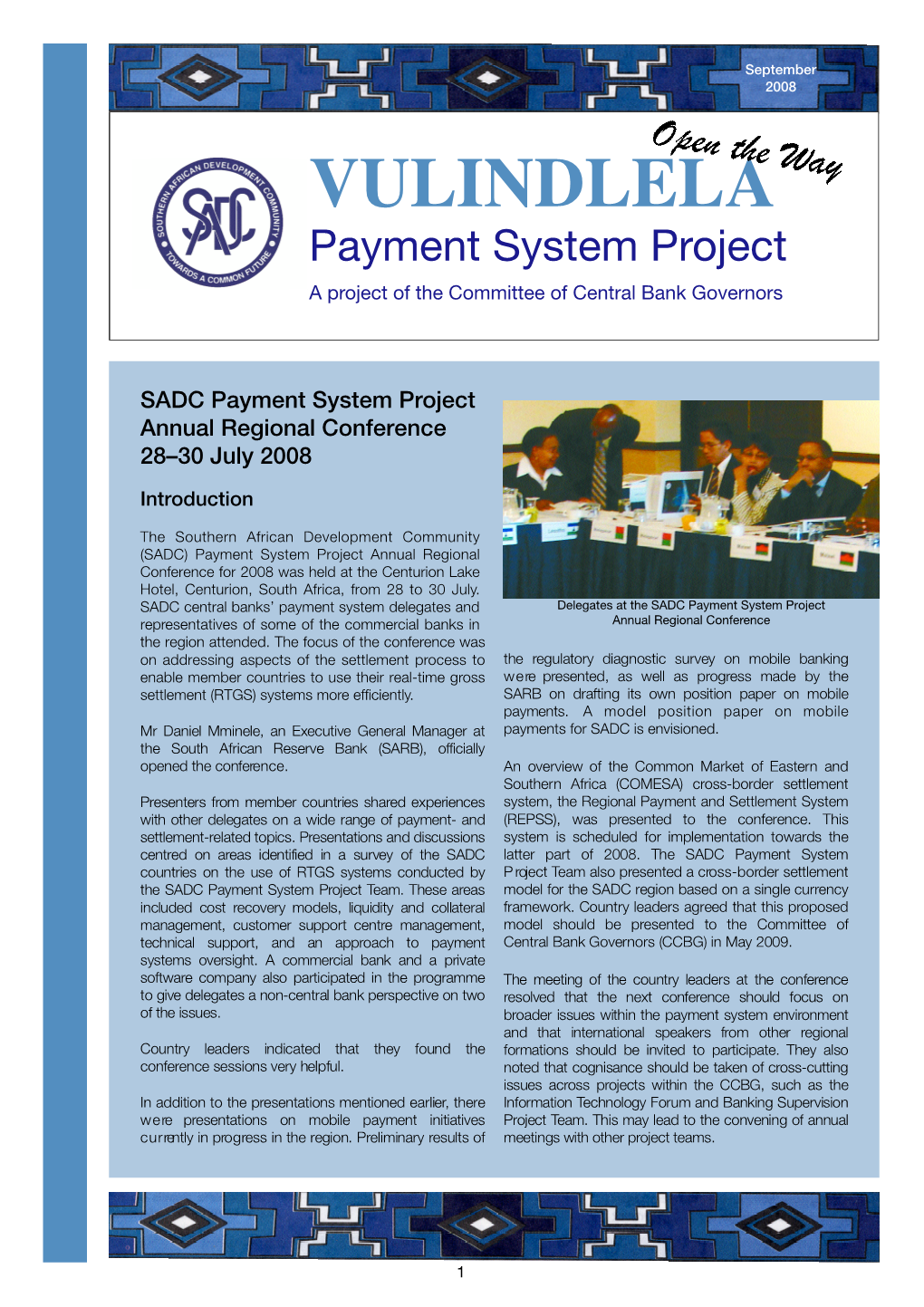 VULINDLELA Payment System Project a Project of the Committee of Central Bank Governors