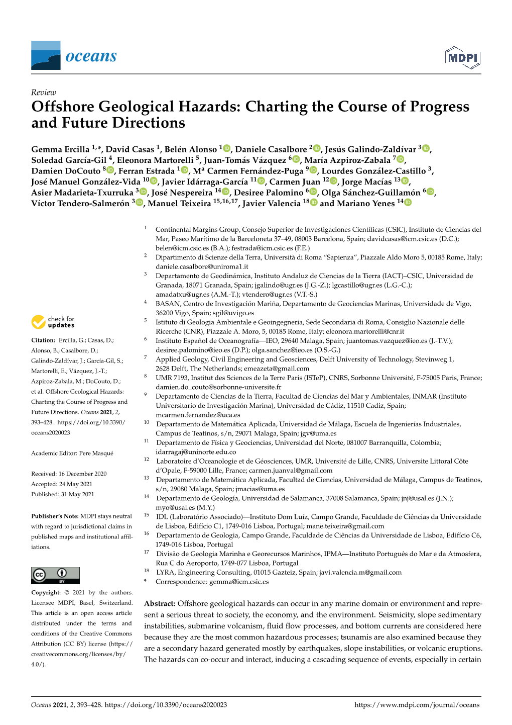 Offshore Geological Hazards: Charting the Course of Progress and Future Directions