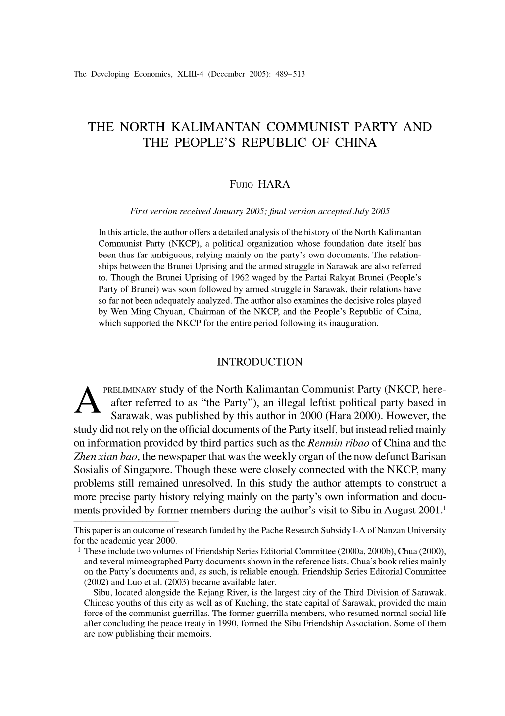 The North Kalimantan Communist Party and the People's Republic Of