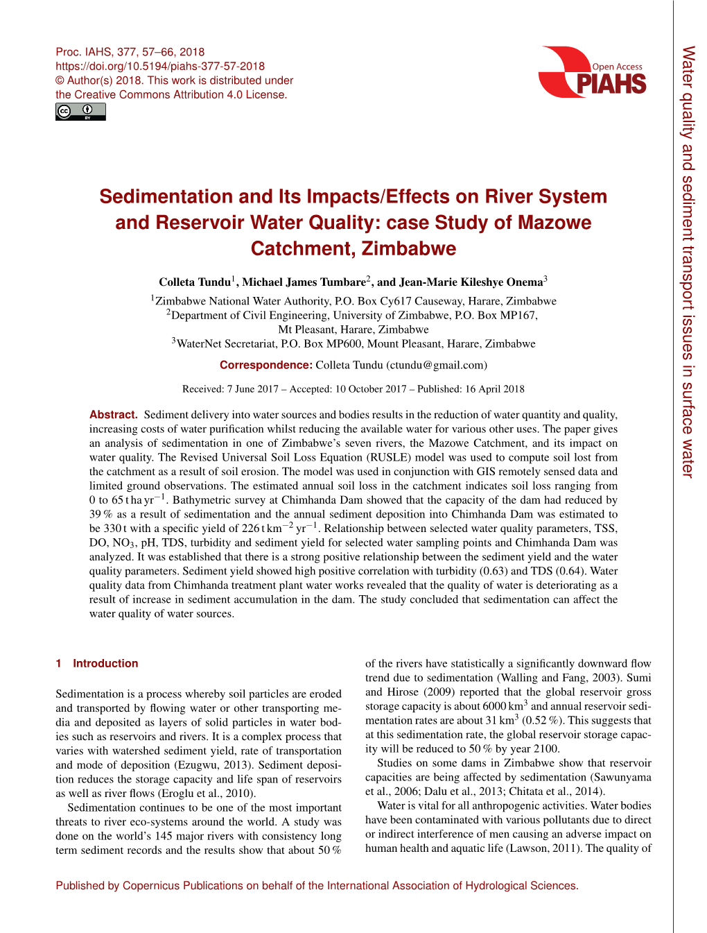 Case Study of Mazowe Catchment, Zimbabwe