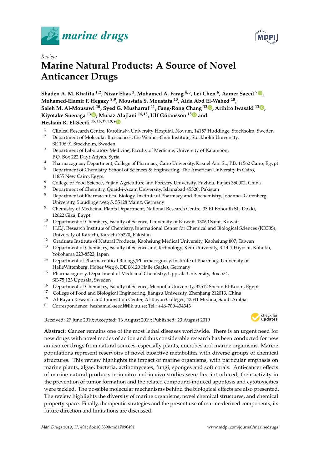 Marine Natural Products: a Source of Novel Anticancer Drugs