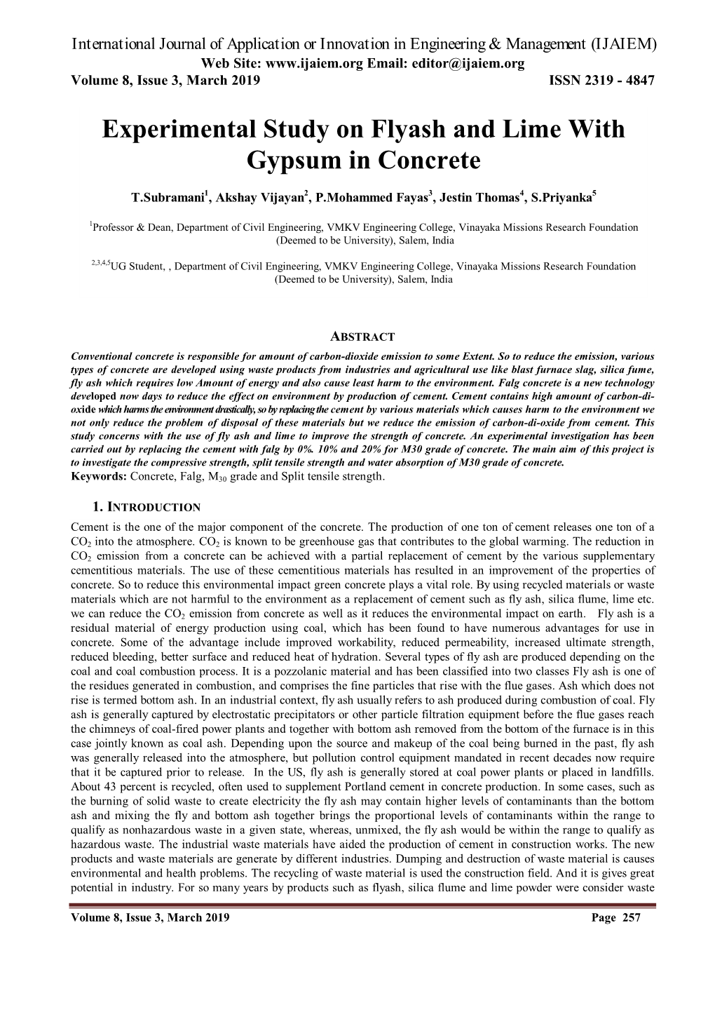 Experimental Study on Flyash and Lime with Gypsum in Concrete