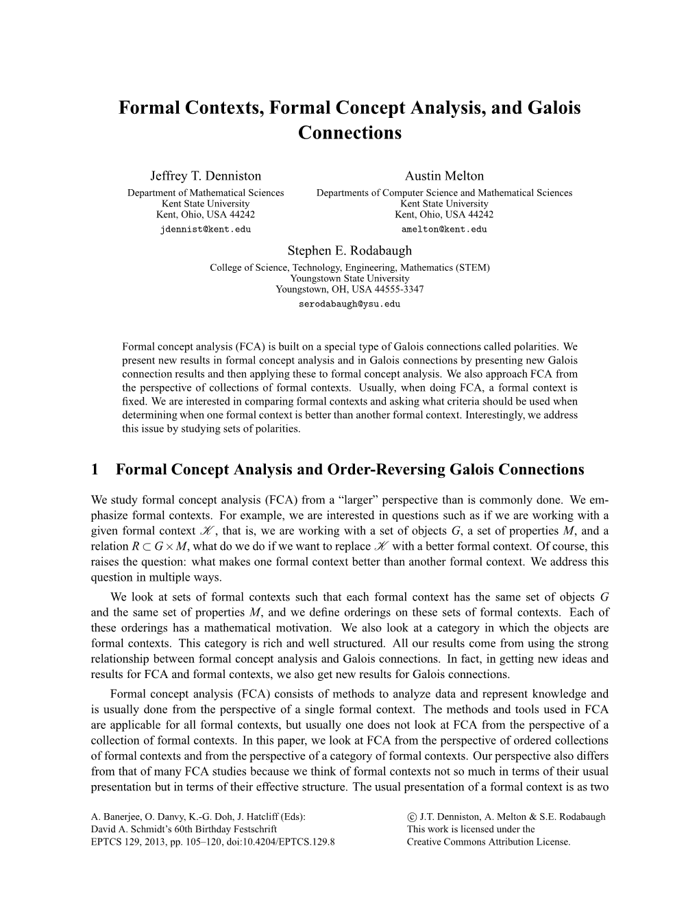 Formal Contexts, Formal Concept Analysis, and Galois Connections