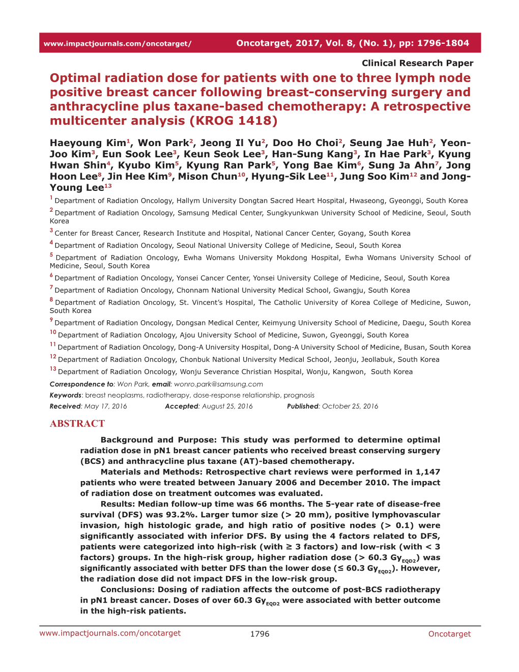 Optimal Radiation Dose for Patients with One to Three Lymph Node