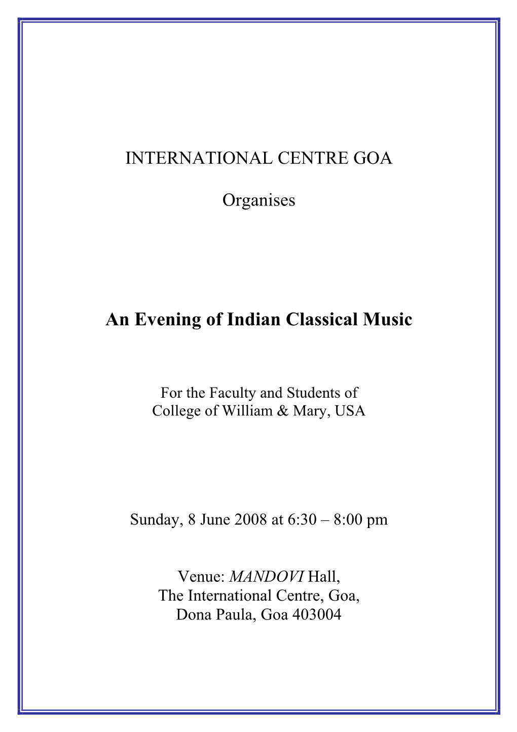 An Evening of Indian Classical Music