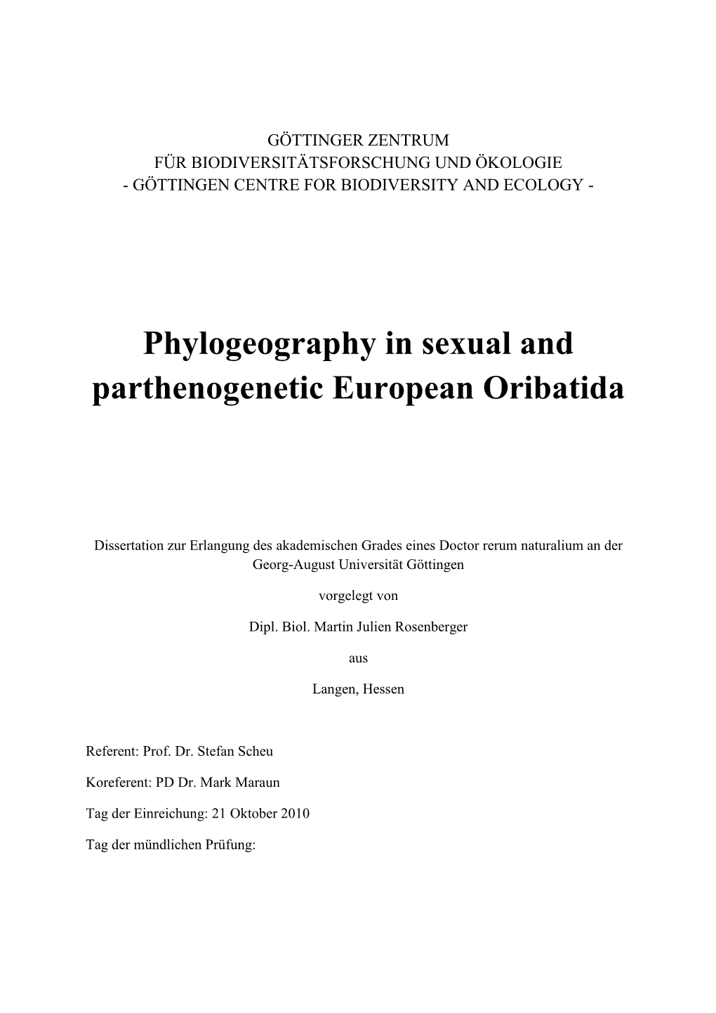 Phylogeography in Sexual and Parthenogenetic European Oribatida