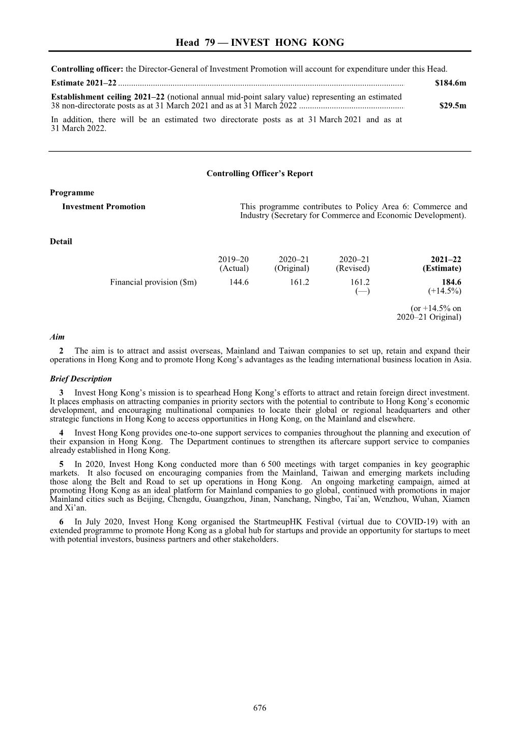 Head 79 — INVEST HONG KONG