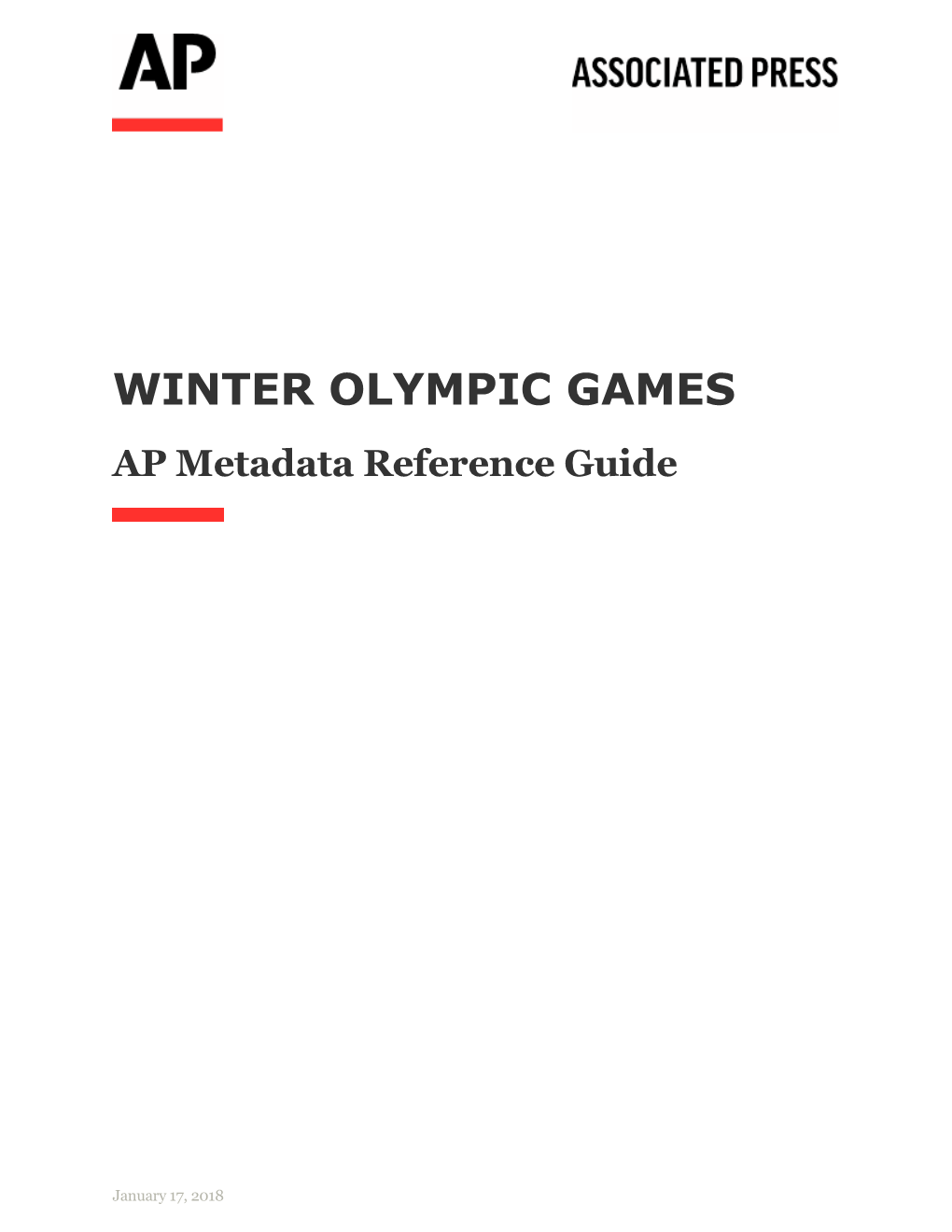 WINTER OLYMPIC GAMES AP Metadata Reference Guide