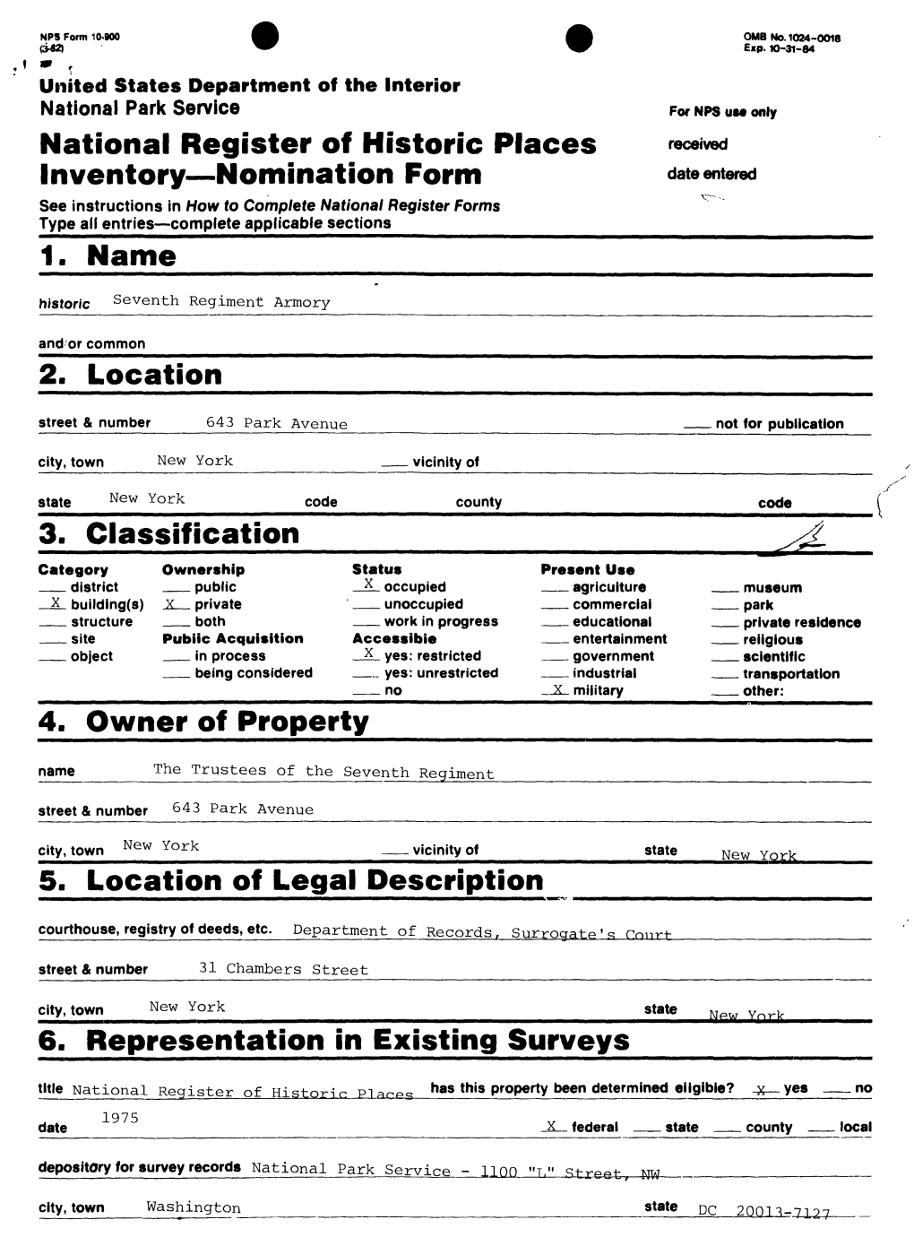 National Register of Historic Places Inventory Nomination Form Date