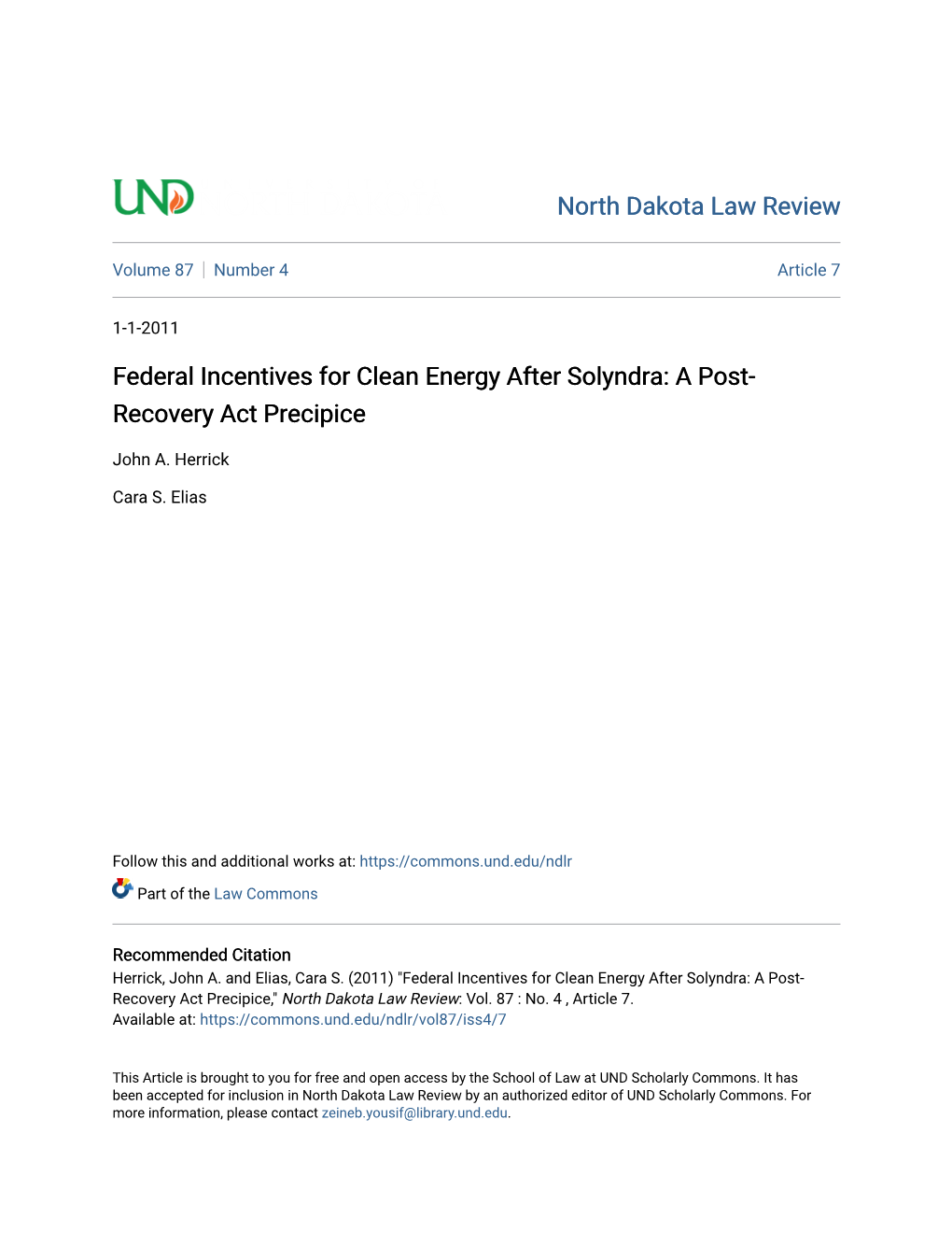 Federal Incentives for Clean Energy After Solyndra: a Post-Recovery Act Precipice