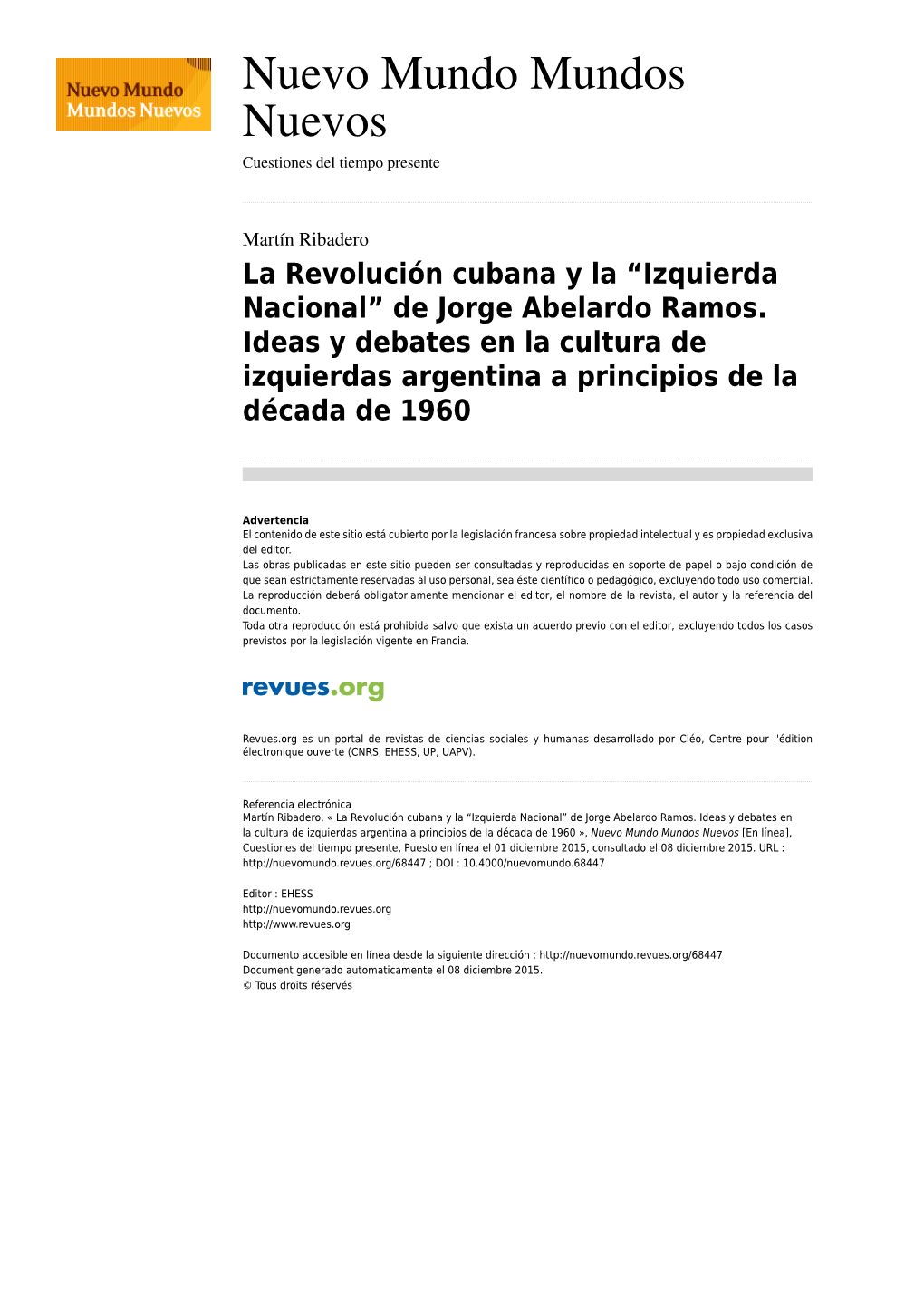 La Revolución Cubana Y La “Izquierda Nacional” De Jorge Abelardo Ramos