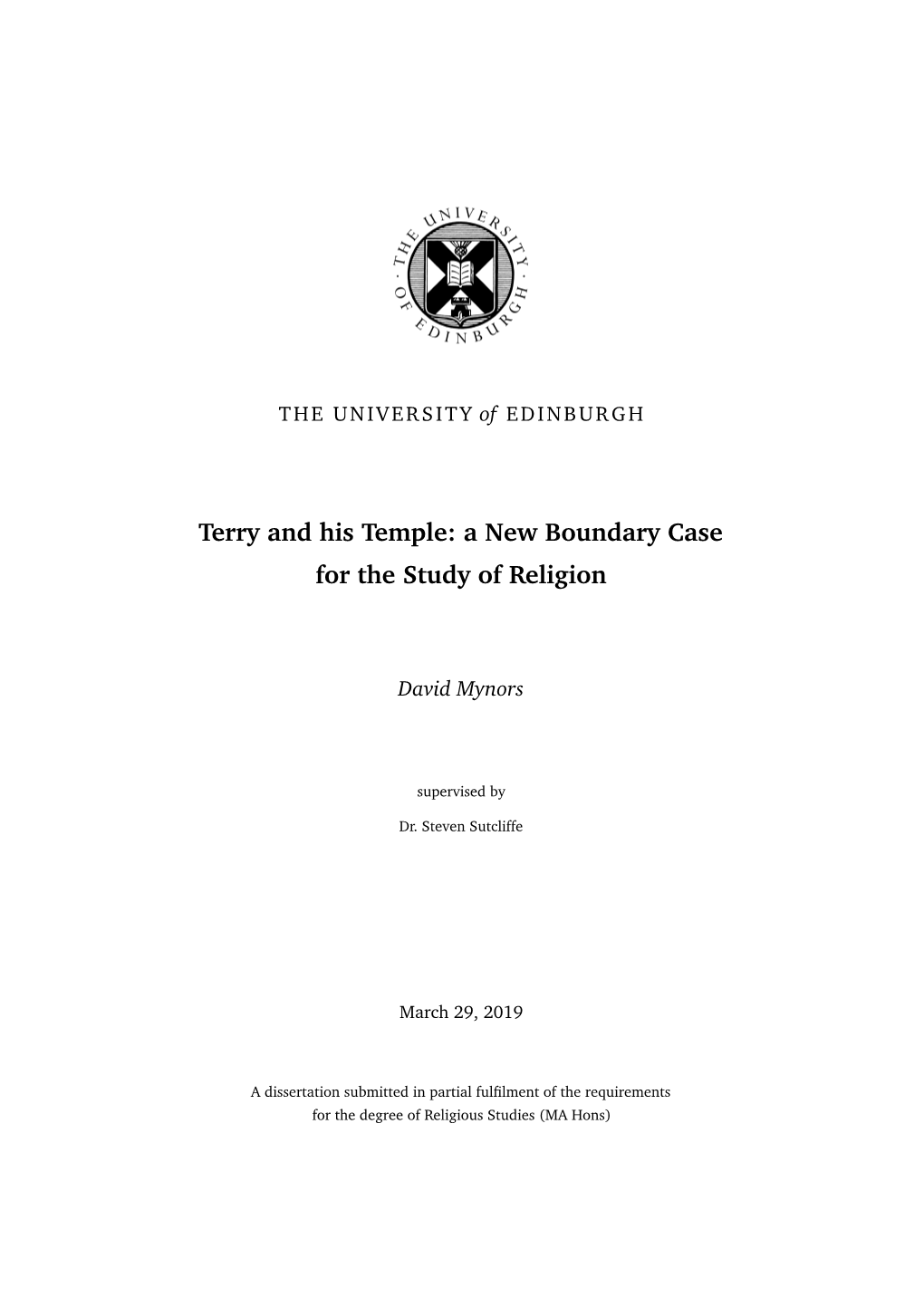 Terry and His Temple: a New Boundary Case for the Study of Religion