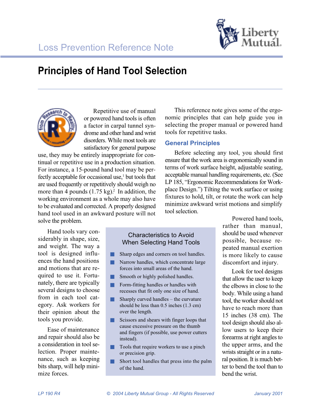 Principles of Hand Tool Selection