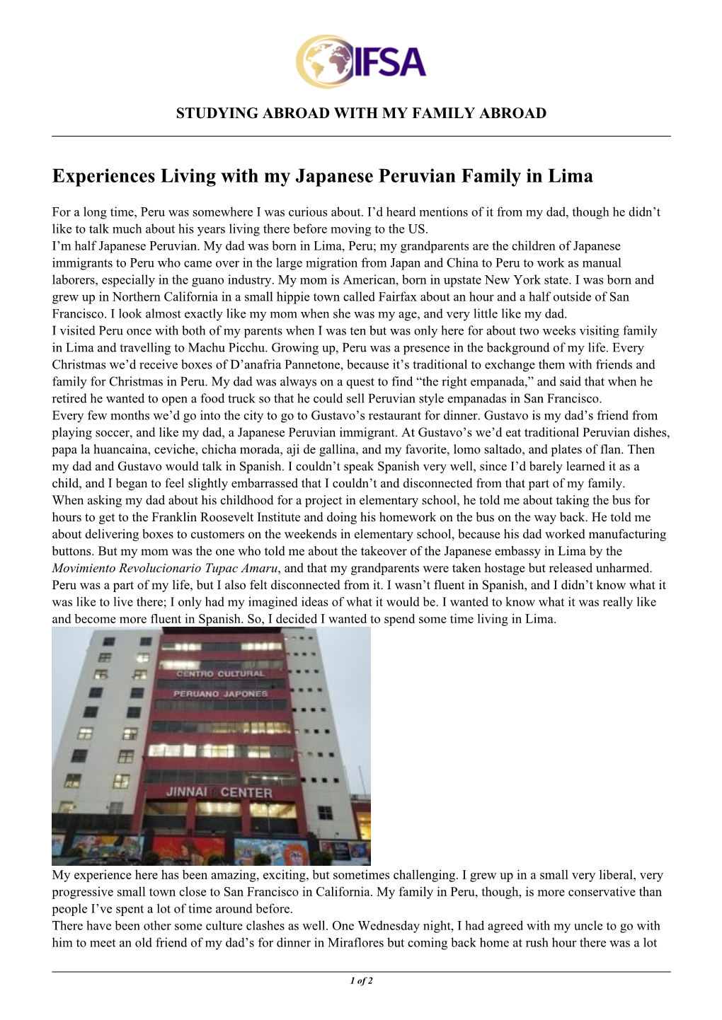 Experiences Living with My Japanese Peruvian Family in Lima