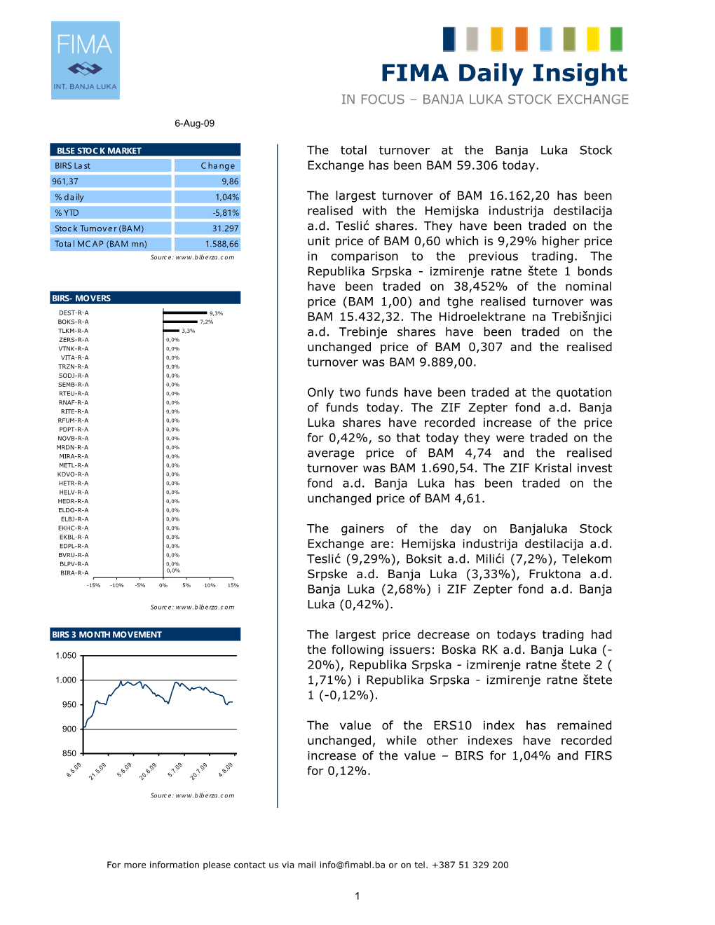 FIMA Daily Insight in FOCUS – BANJA LUKA STOCK EXCHANGE