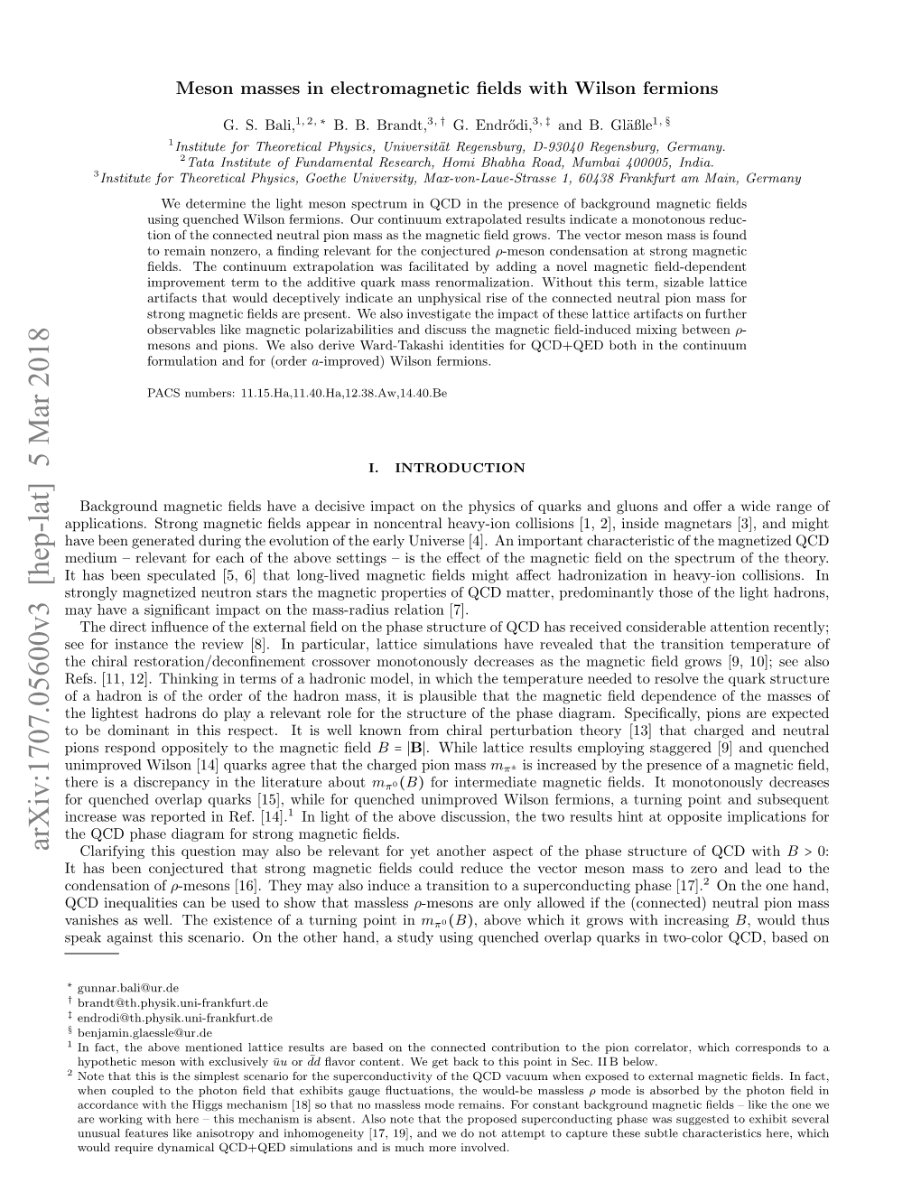 Arxiv:1707.05600V3 [Hep-Lat] 5 Mar 2018