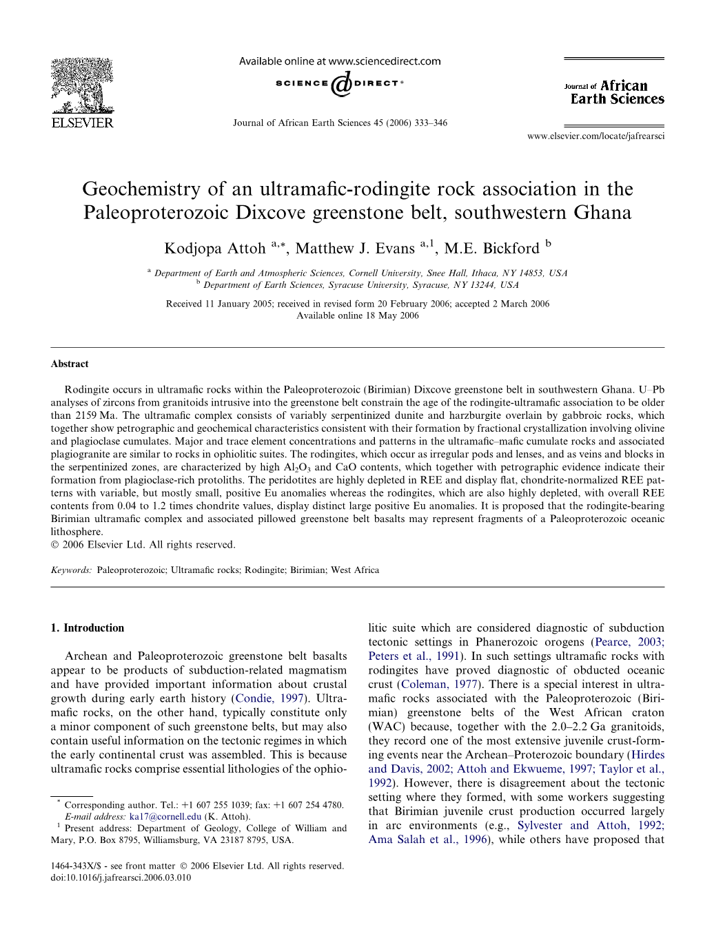 Geochemistry of an Ultramafic-Rodingite Rock Association in the Paleoproterozoic Dixcove Greenstone Belt, Southwestern Ghana