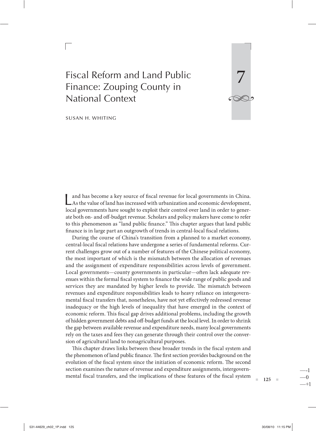 Fiscal Reform and Land Public Finance: Zouping County In