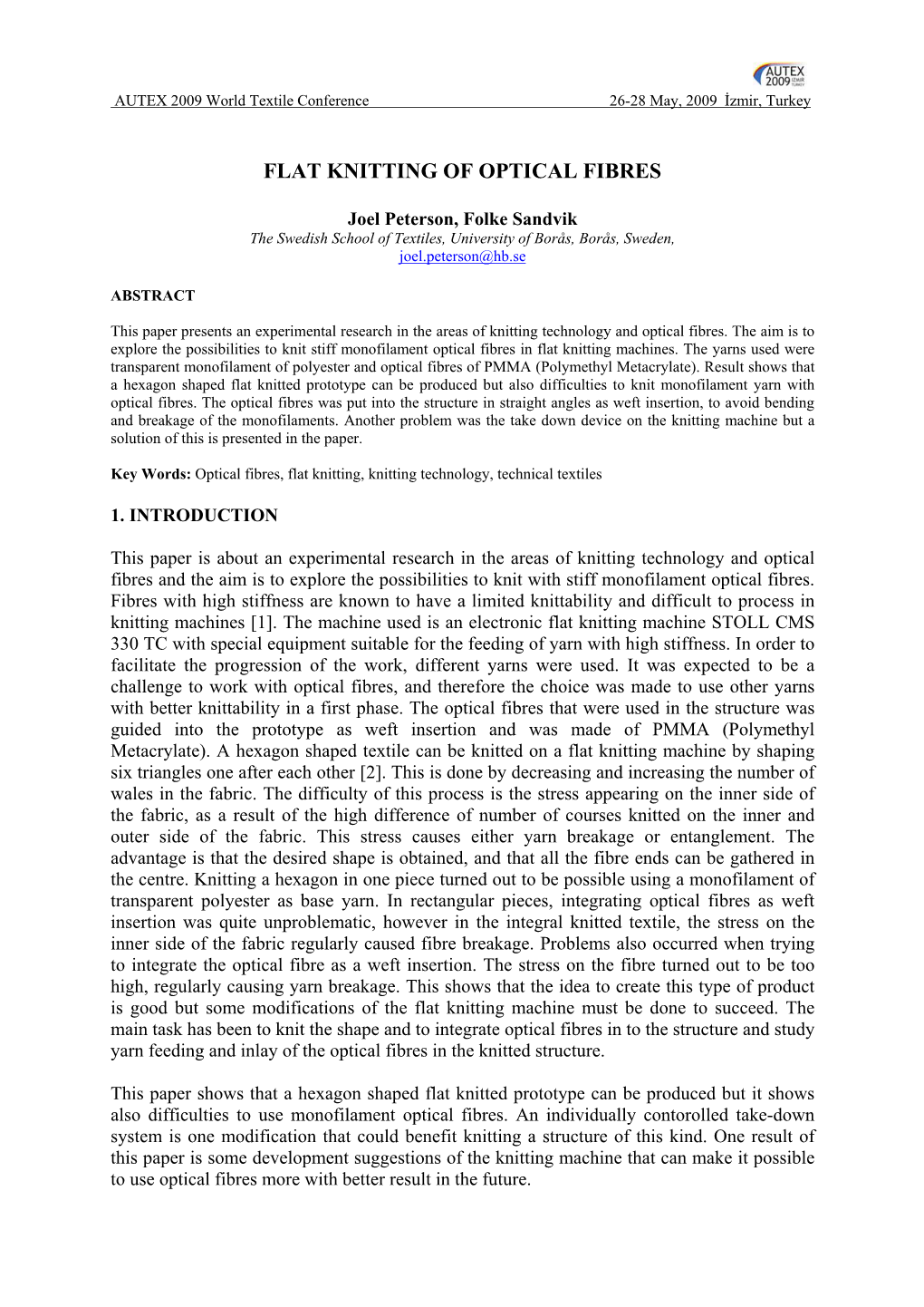 Flat Knitting of Optical Fibres