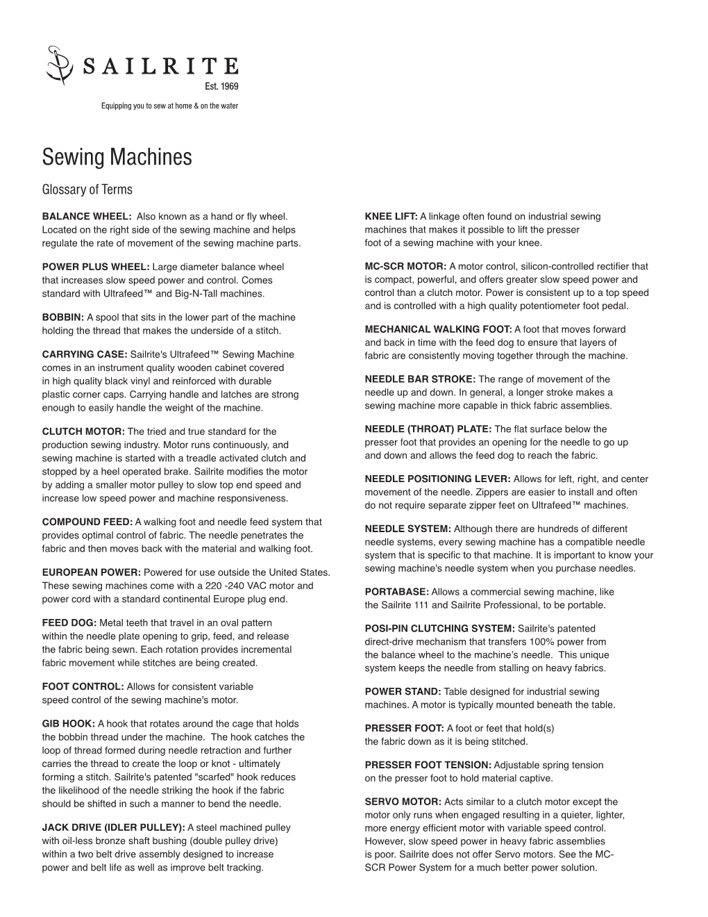 Sewing Machines Glossary of Terms