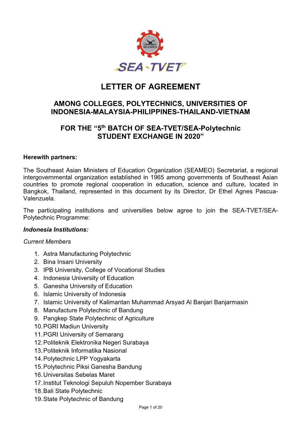 Letter of Agreement