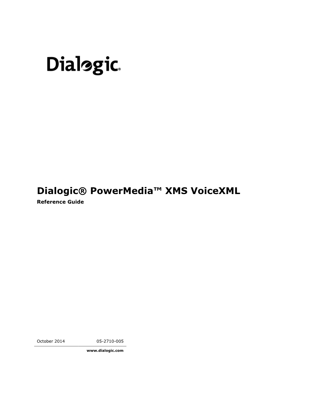 Dialogic Powermedia XMS Voicexml Reference Guide