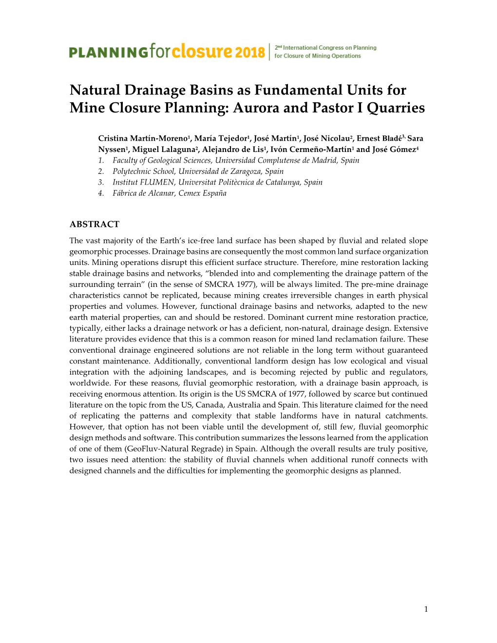 Natural Drainage Basins As Fundamental Units for Mine Closure Planning: Aurora and Pastor I Quarries