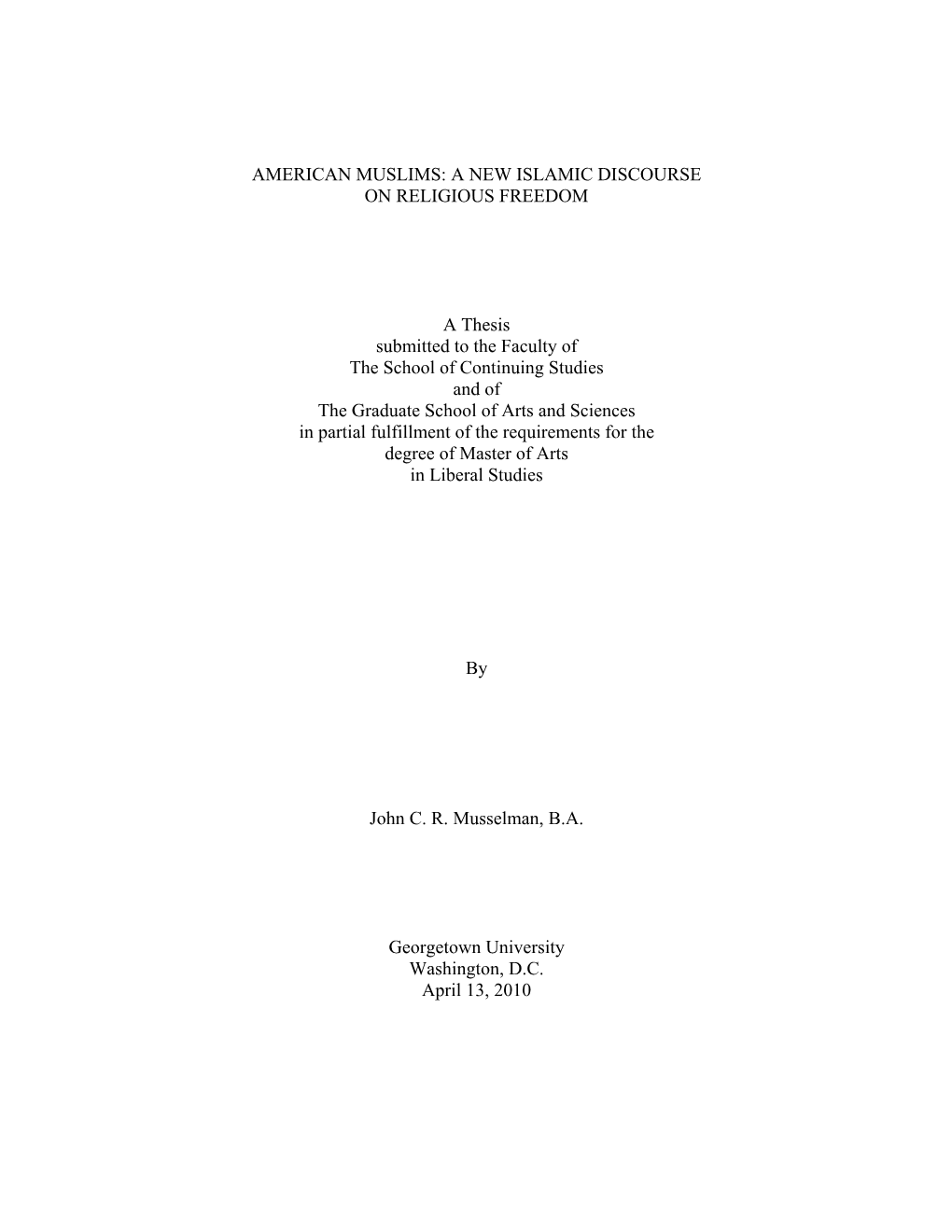 American Muslims: a New Islamic Discourse on Religious Freedom