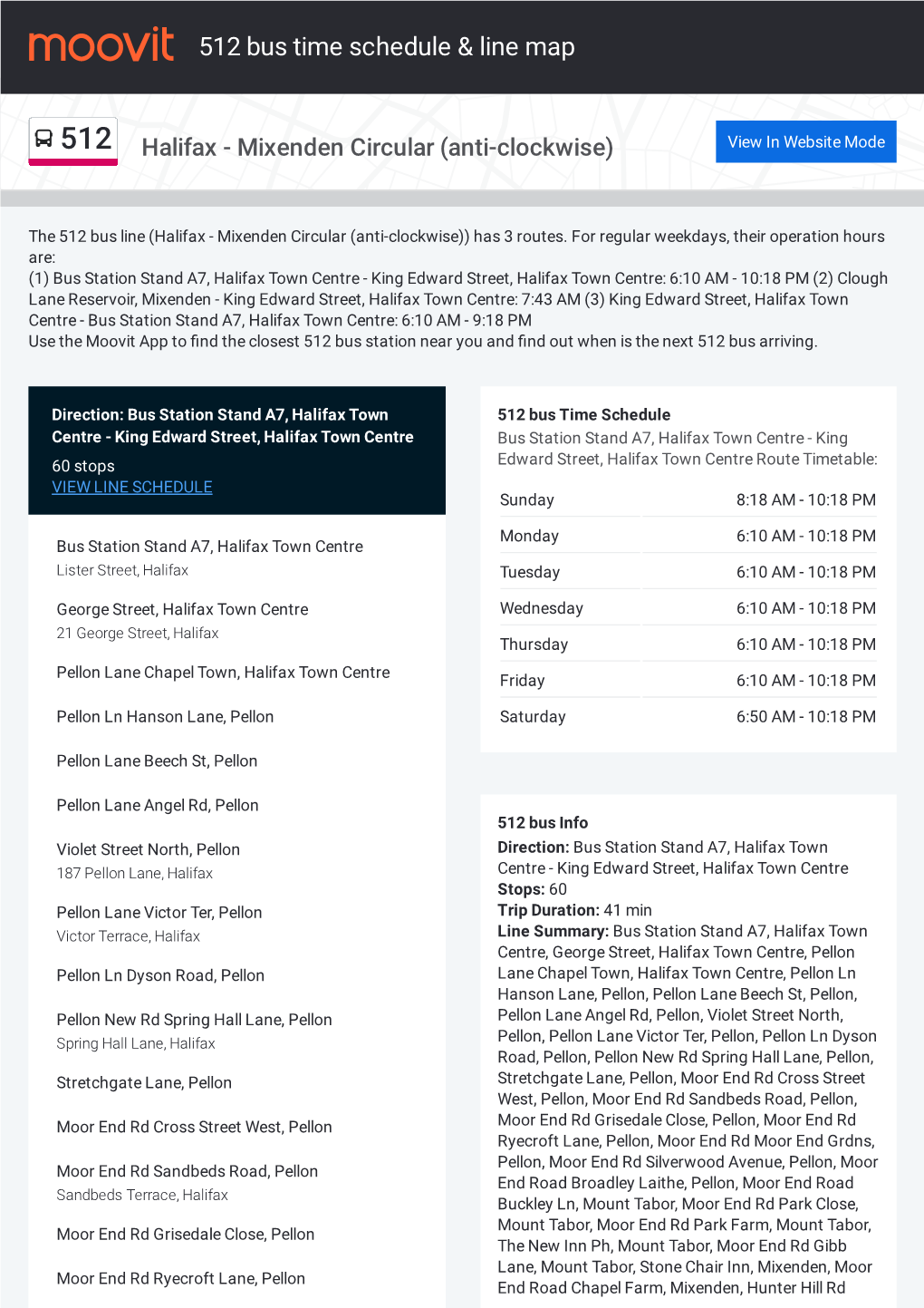 512 Bus Time Schedule & Line Route