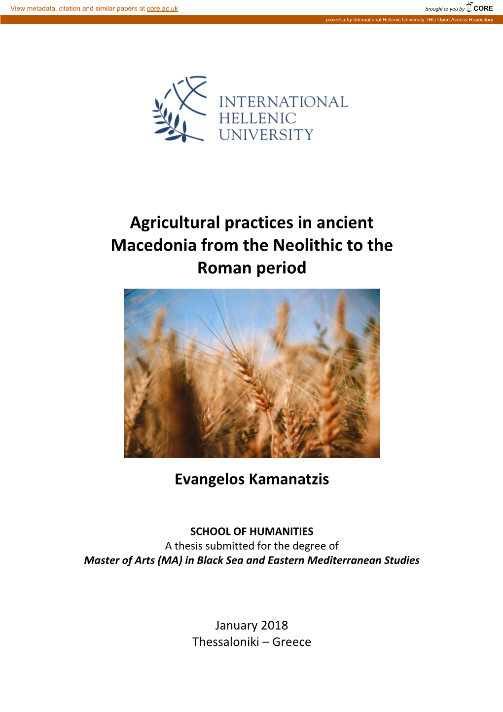 Agricultural Practices in Ancient Macedonia from the Neolithic to the Roman Period