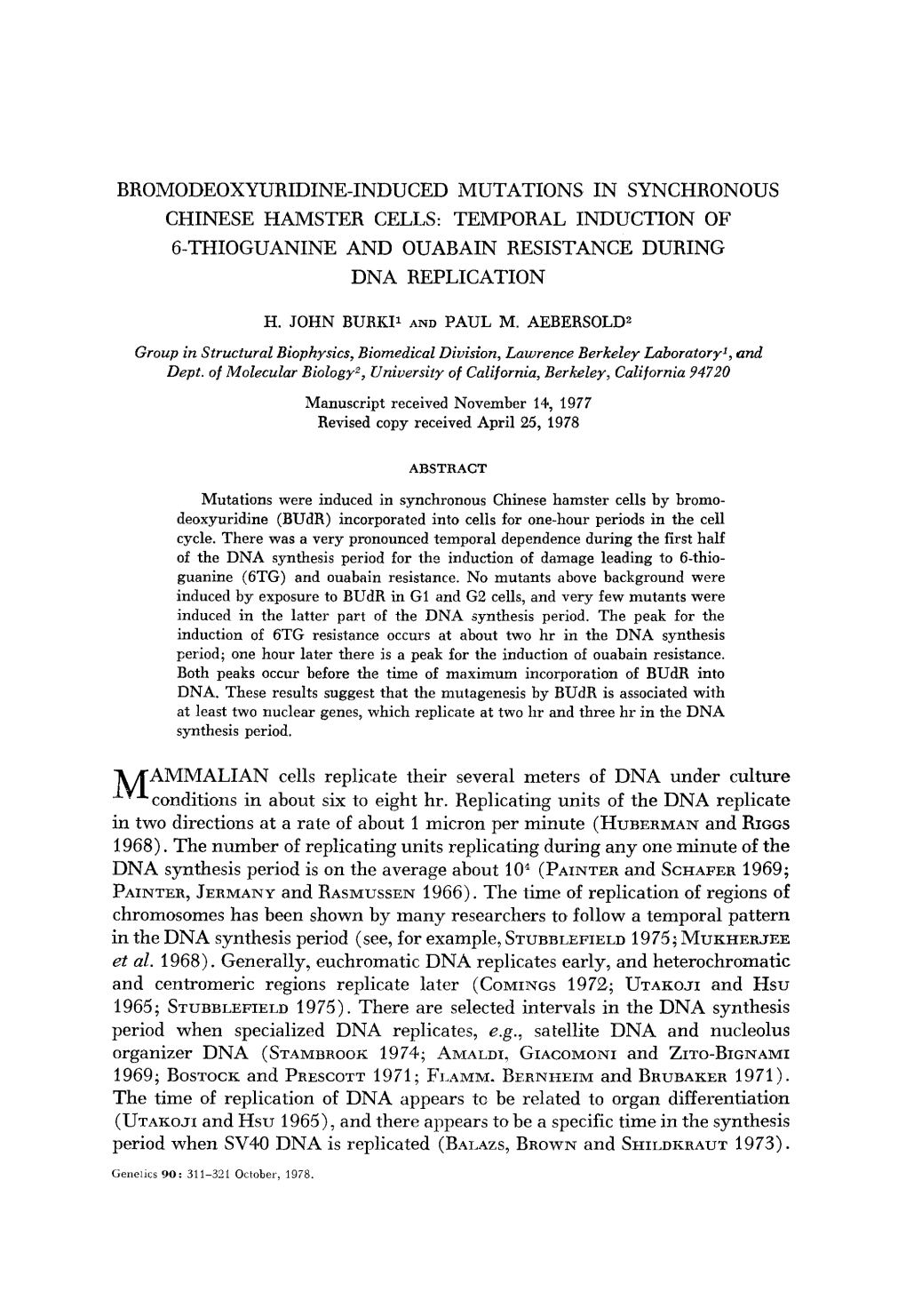 Bromodeoxyuridine-Induced Mutations in Synchronous Chinese Hamster Cells: Temporal Induction of 6-Thioguanine and Ouabain Resistance During Dna Replication