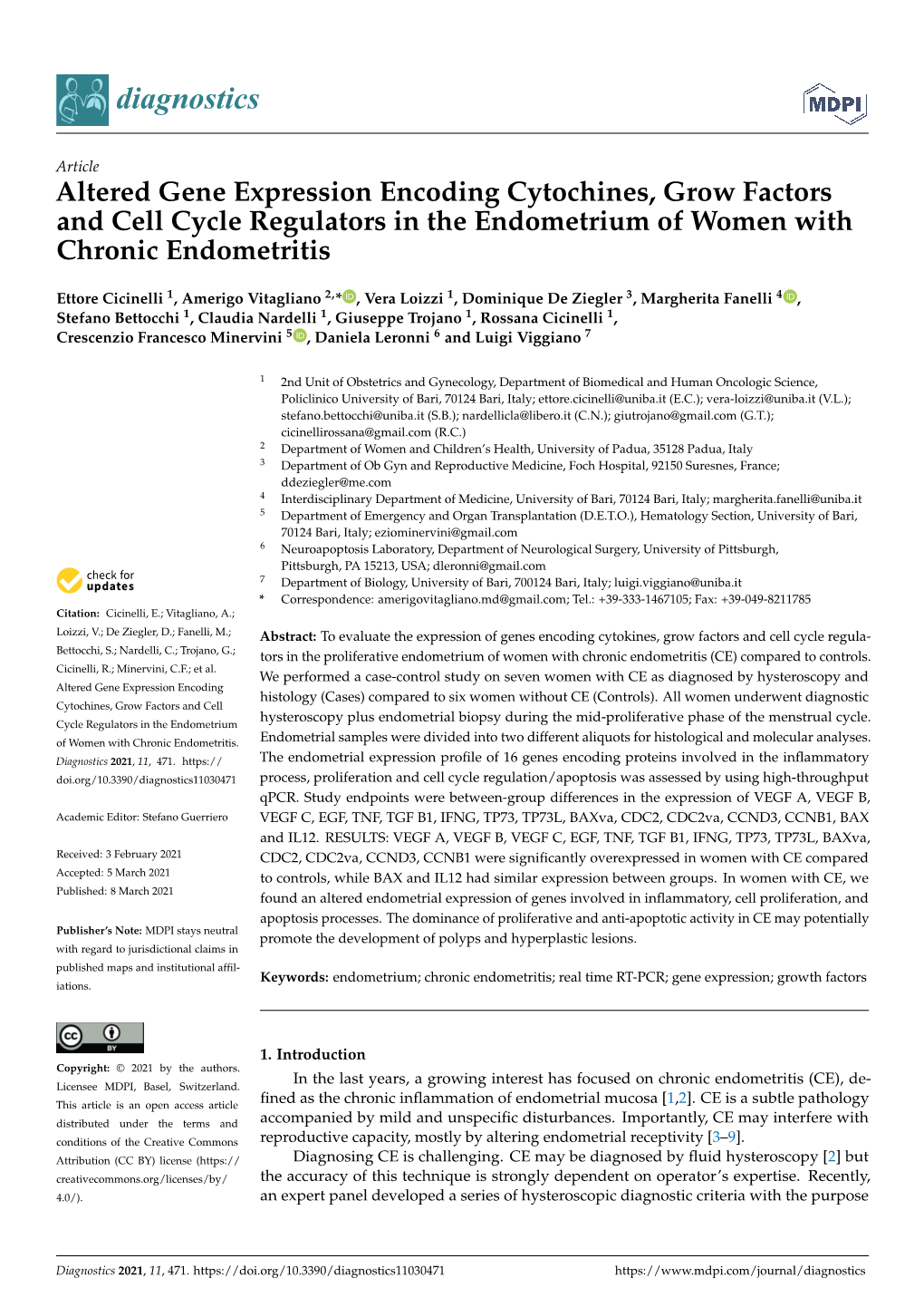 Altered Gene Expression Encoding Cytochines, Grow Factors and Cell Cycle Regulators in the Endometrium of Women with Chronic Endometritis