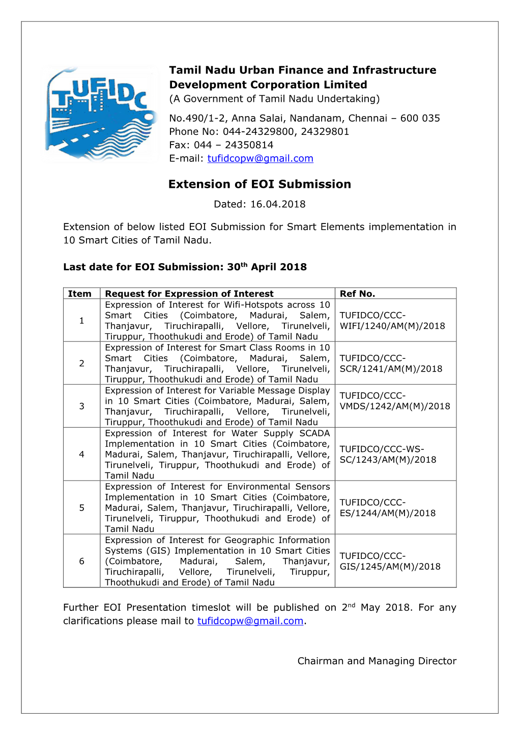 Extension of EOI Submission